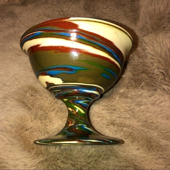 VTG Desert Sands Pottery Footed Bowl Dish Swirled Earth Tone Colours Mid Century - Picture 2 of 6